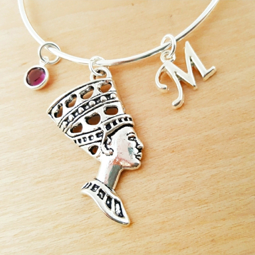 Nefertiti bracelet personalized birthstone letter